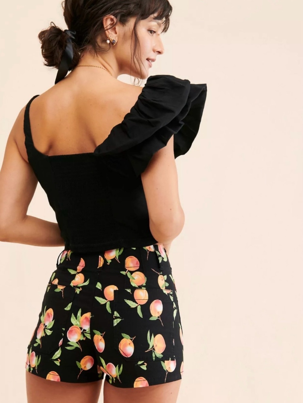 Maeve by Anthropologie The Colette Peach Print High-Waisted Shorts Size 24 - Picture 16 of 16
